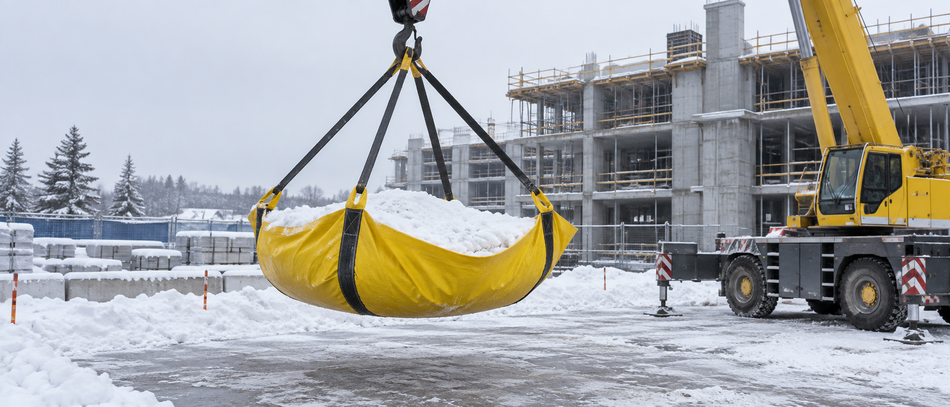 Illustration of reinforced PVC lifting tarp in snow removal