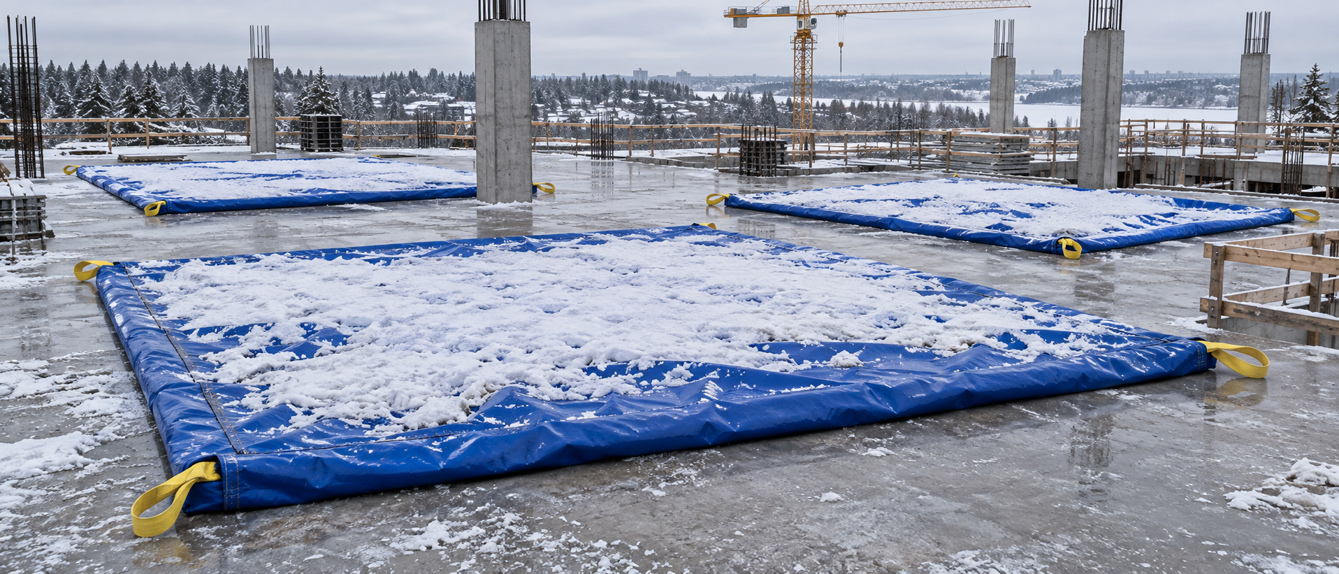 Illustration of heavy duty PVC tarp in construction site snow collection