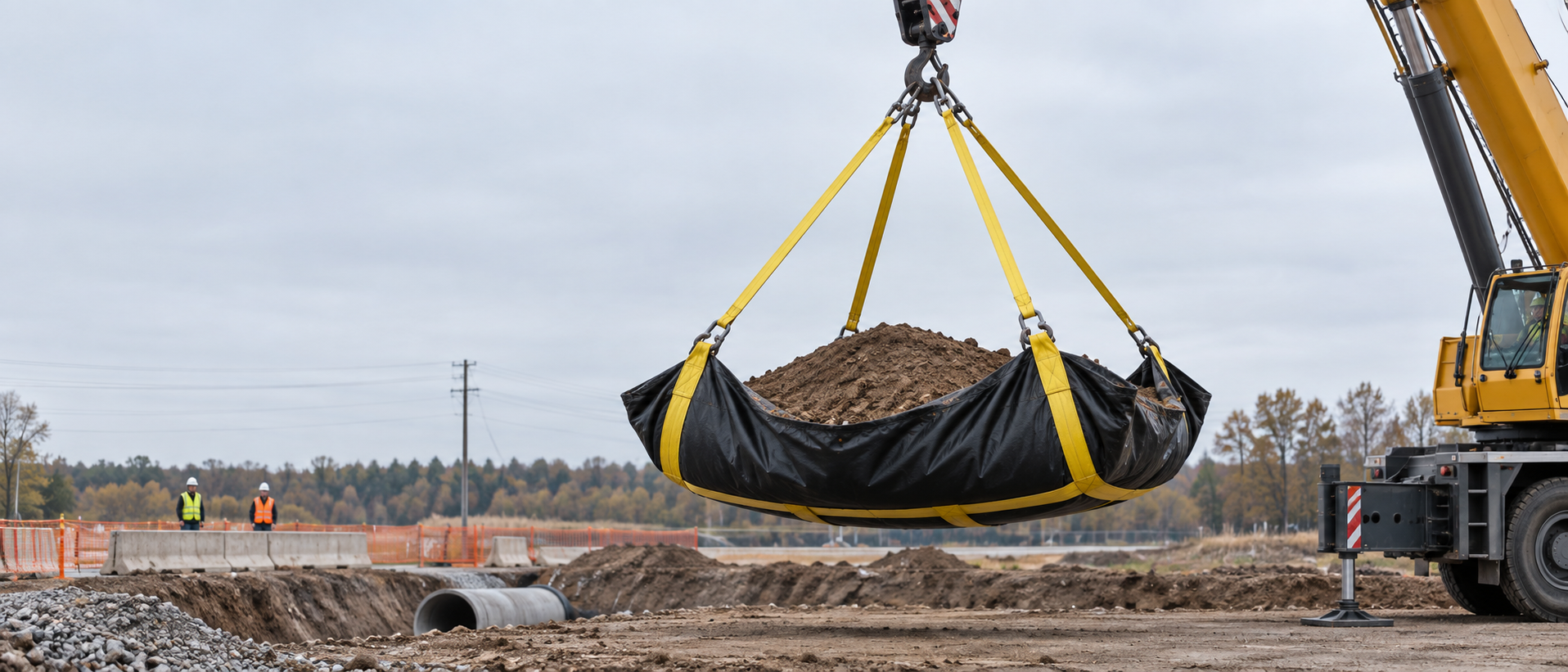 Illustration of PVC lifting tarp fabric in a reinforced dirt handling tarp