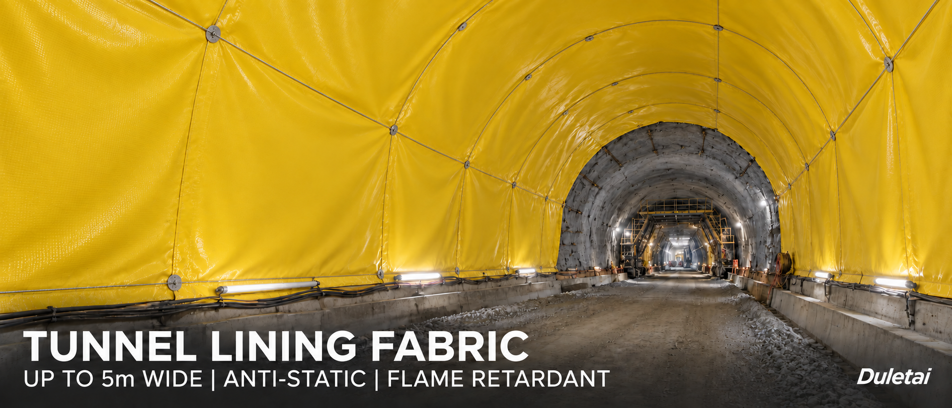 Duletai yellow PVC tunnel lining fabric covering tunnel walls and arch